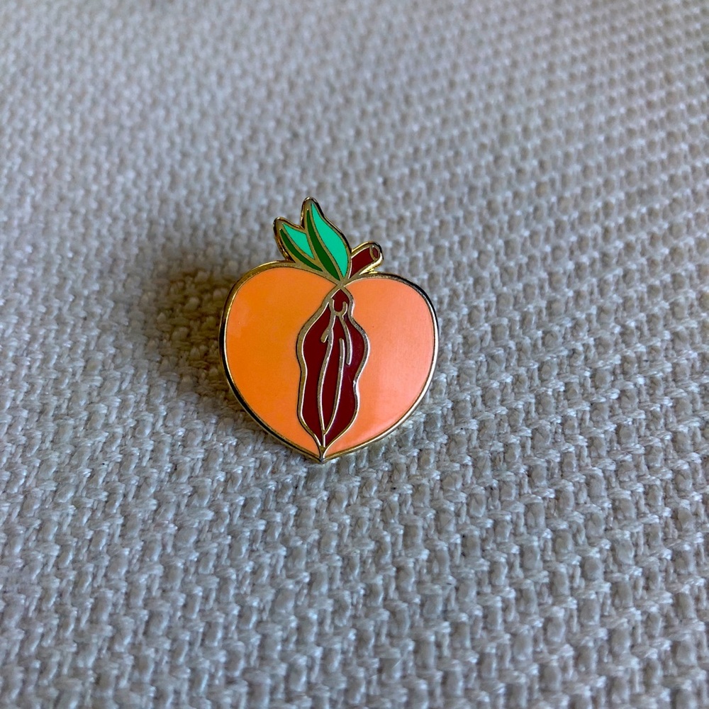 Peach female anatomy pin